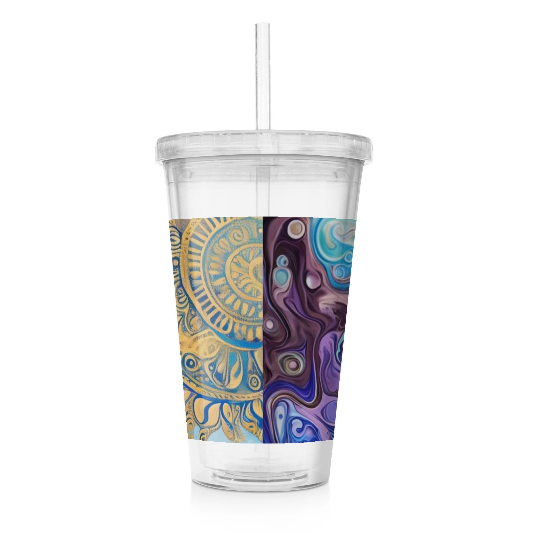 Mandala Sun - Clear Acrylic Tumbler w/Straw & Lid