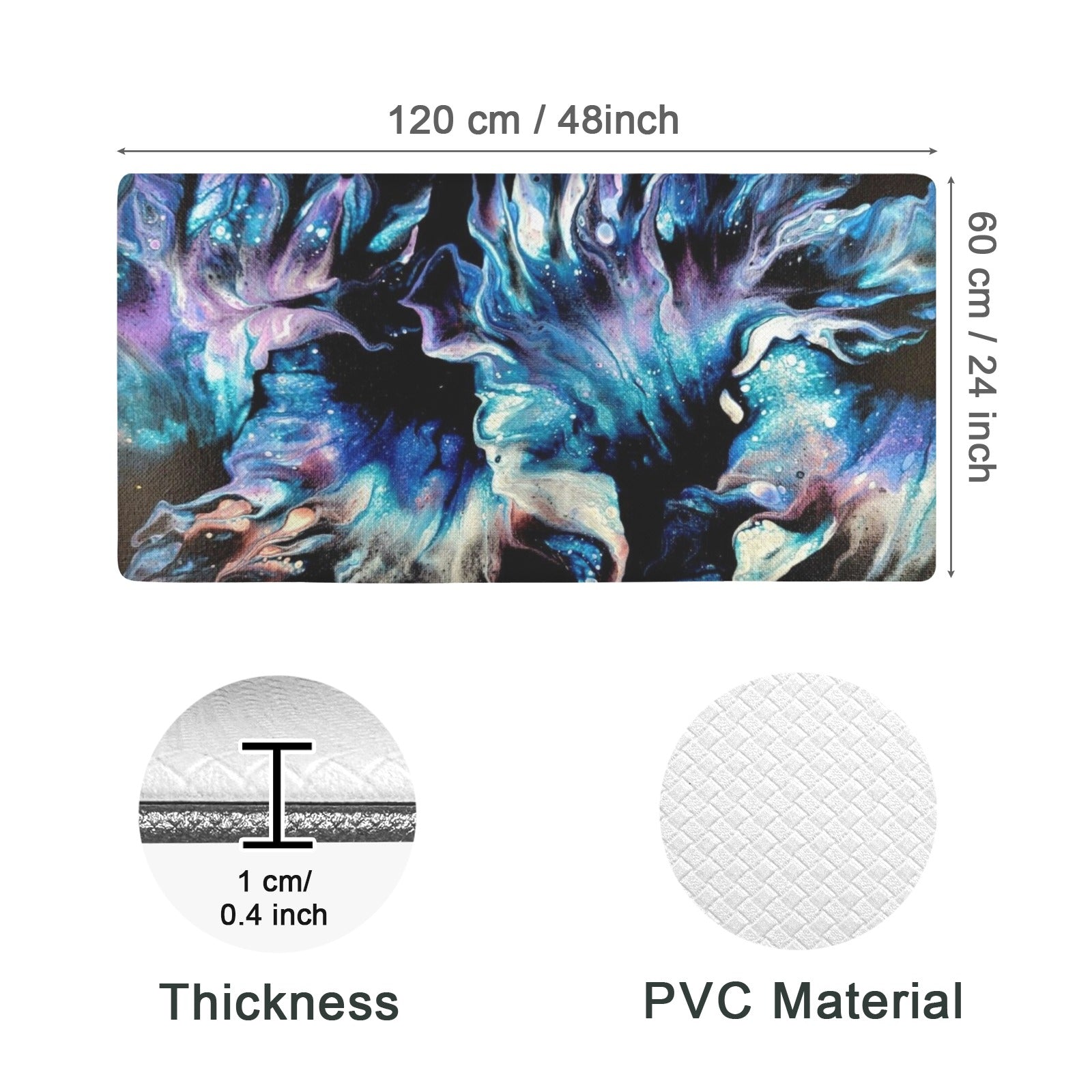Teal Delight PVC Anti-Fatigue Kitchen Mat 48x24inch