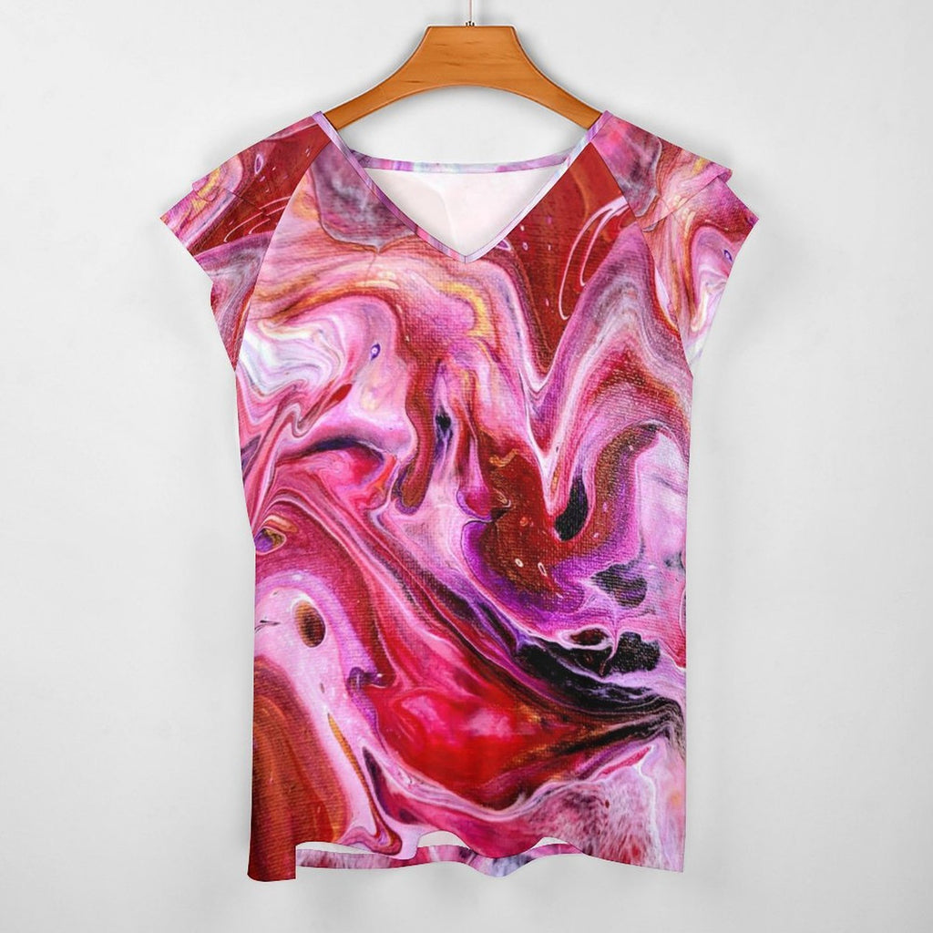 Dragon Fruit Women's Ruffle Sleeve V-Neck T-Shirt