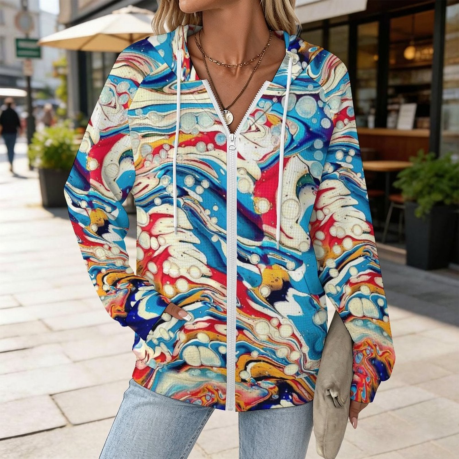 Color Me Happy - Women's Full-zip Hoodie with Drawstring