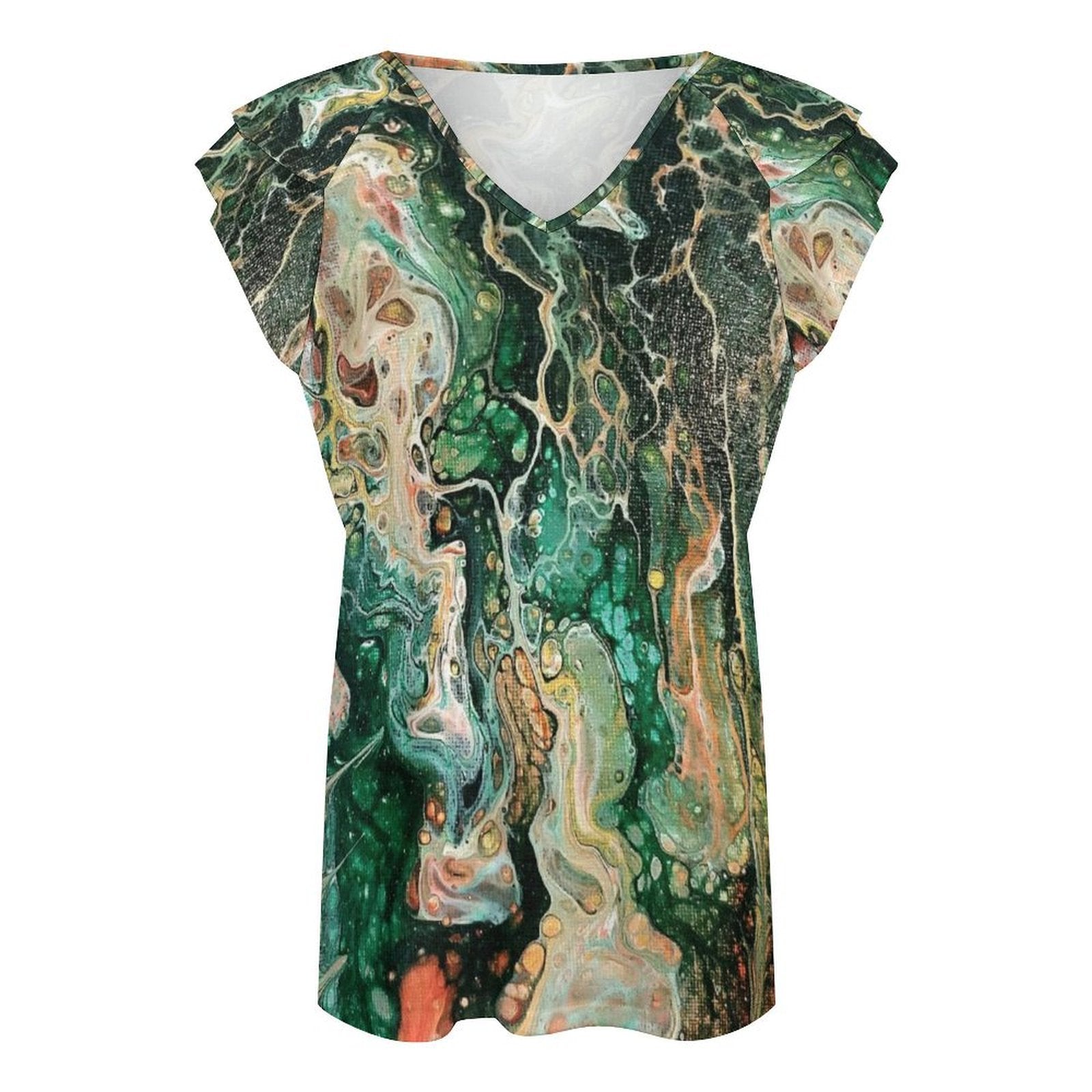 Fall Women's Ruffle Sleeve V-Neck T-Shirt