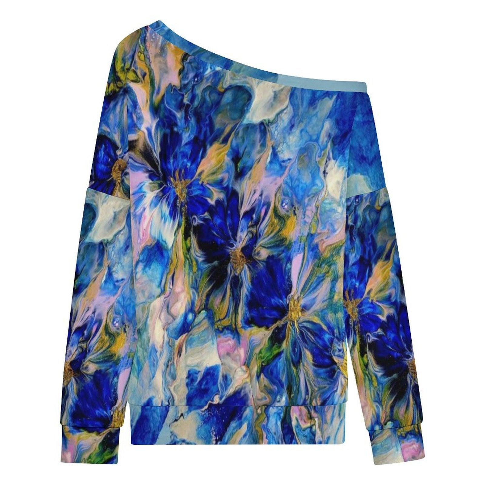 Royal Blue Garden Women's Off-shoulder Long Sleeve Sweatshirt