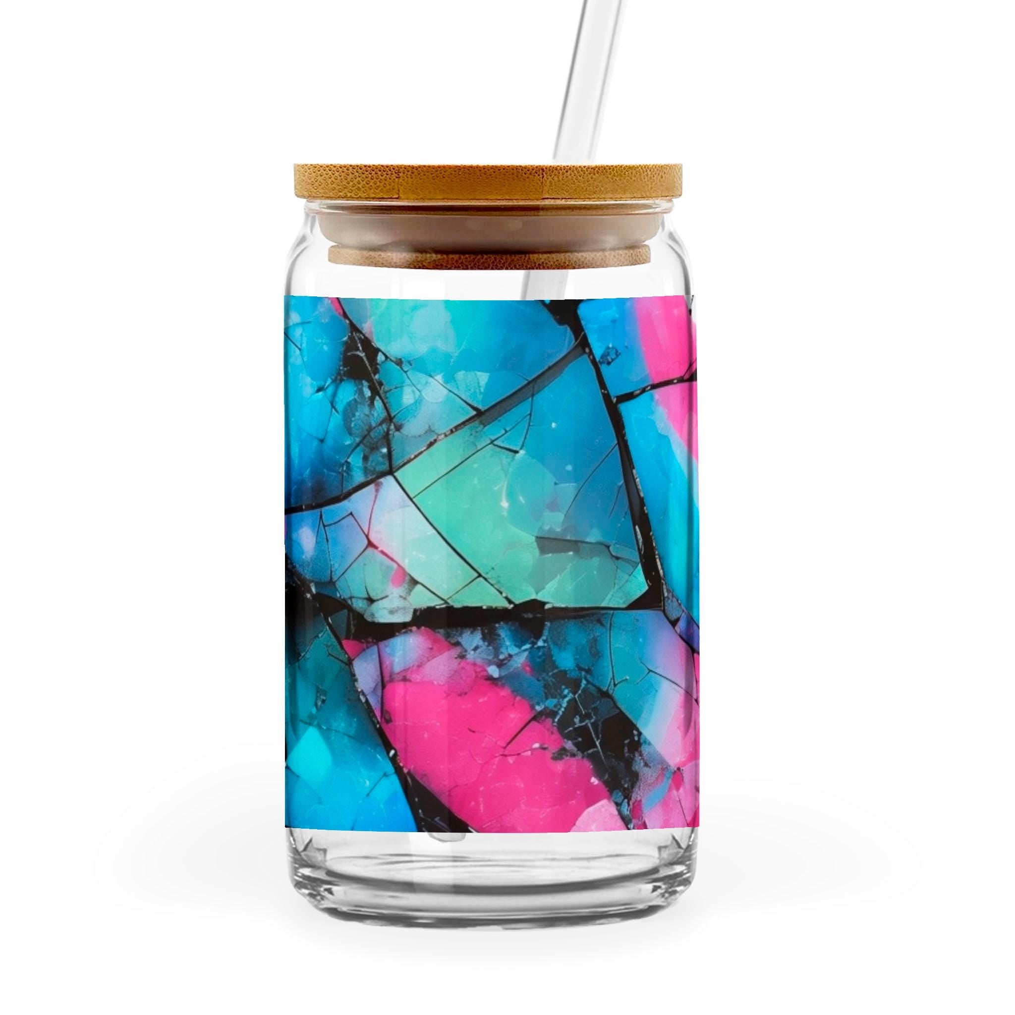 Mystical Mosaic - 16oz Glass Can with Bamboo Lid & Straw