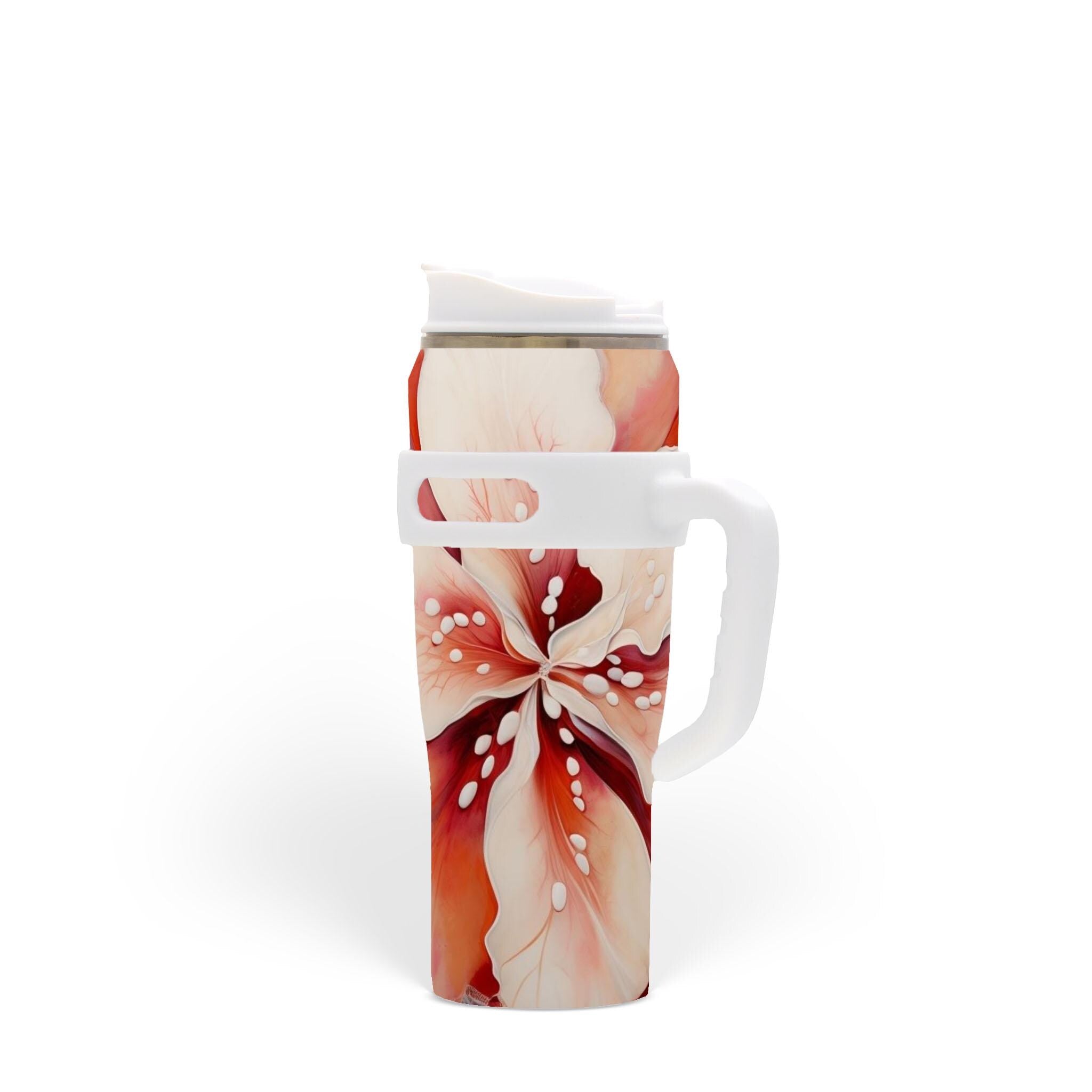 Tropical Red Floral - 40oz Stainless Steel Tumbler with Handle