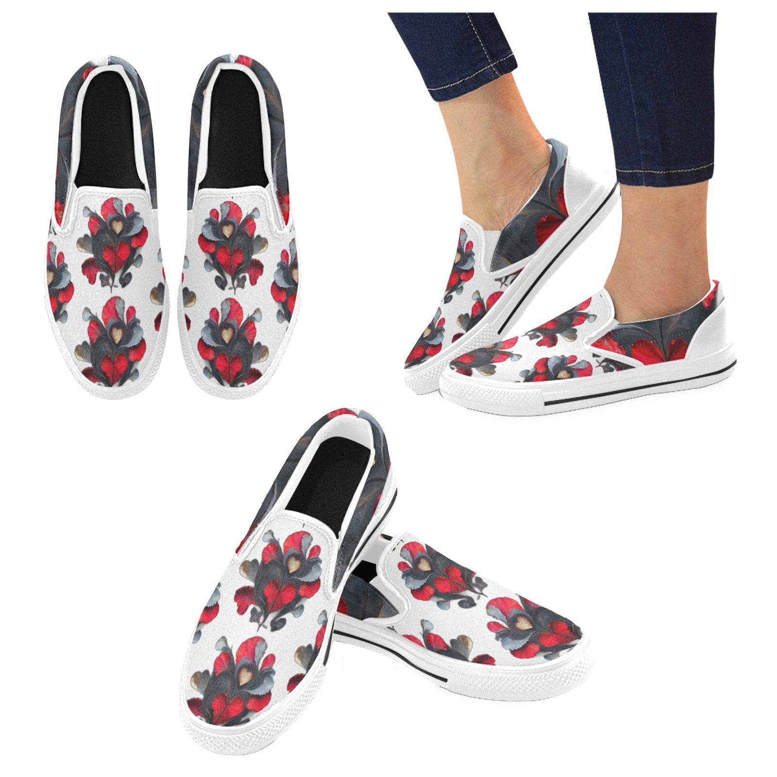 Vibrant Abstract Hearts - Men's Slip-On Canvas Shoes