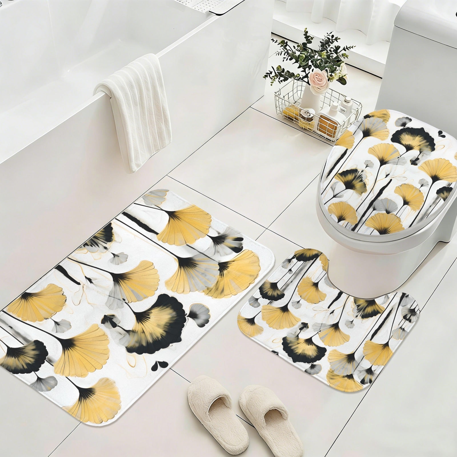 Golden Ginkgo 3-Piece Bathroom Rug Set