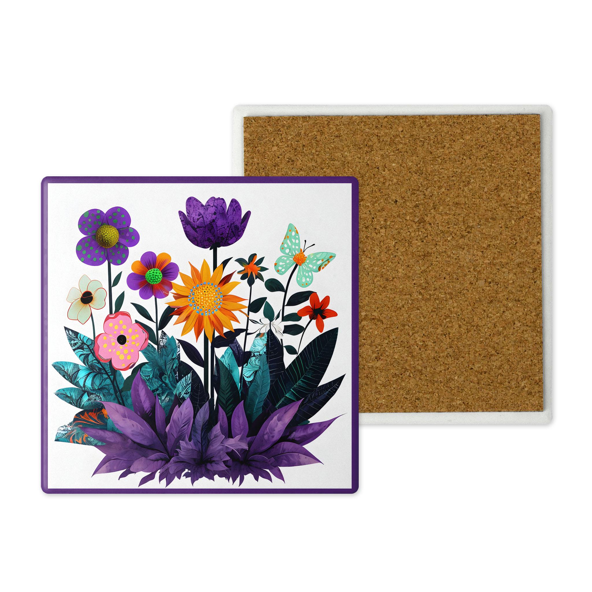 Abstract Purple Garden - Stone Coasters Set