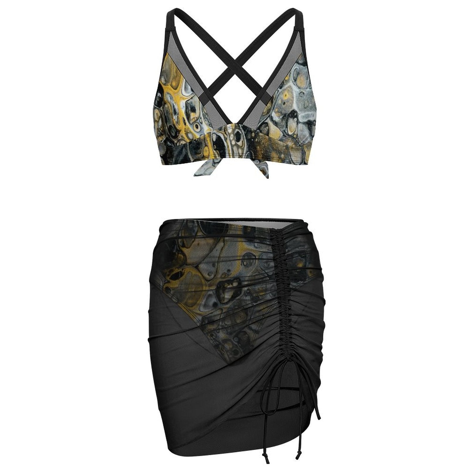 Stone Art - Design Women's Mesh Drawstring Skirt and Swimsuit Set