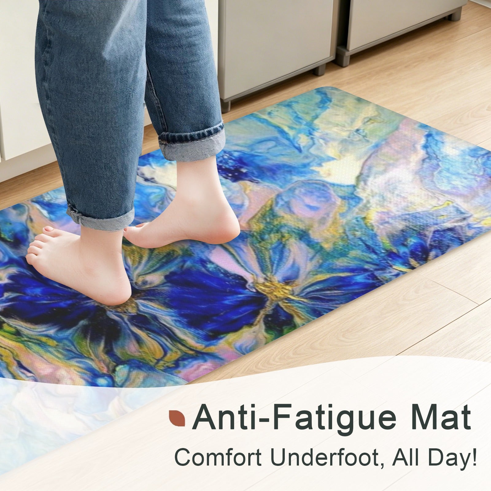 Royal Blue Garden PVC Anti-Fatigue Kitchen Mat 71x24inch