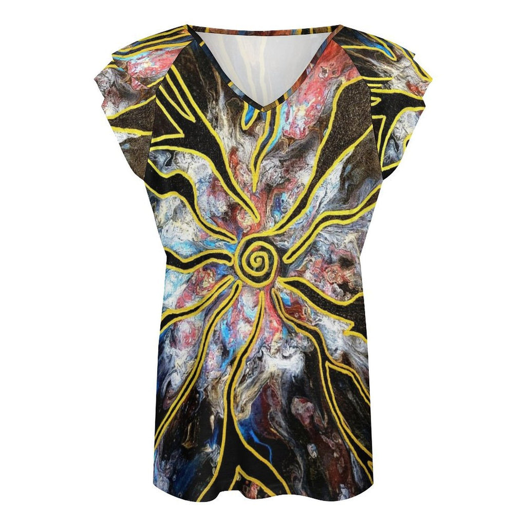 Pieces of Me Women's Ruffle Sleeve V-Neck T-Shirt