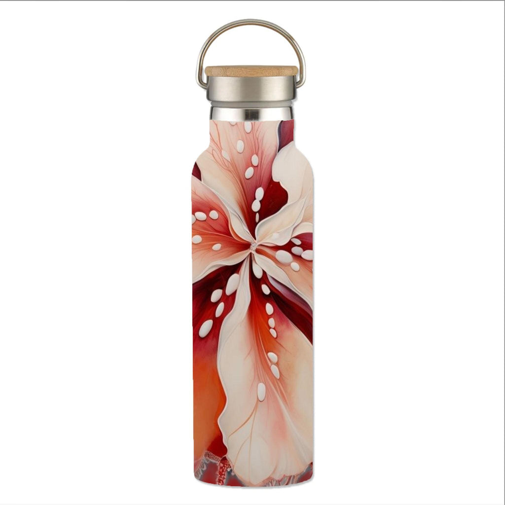 Tropical Red Floral - Stainless Steel Water Bottle with Bamboo Lid