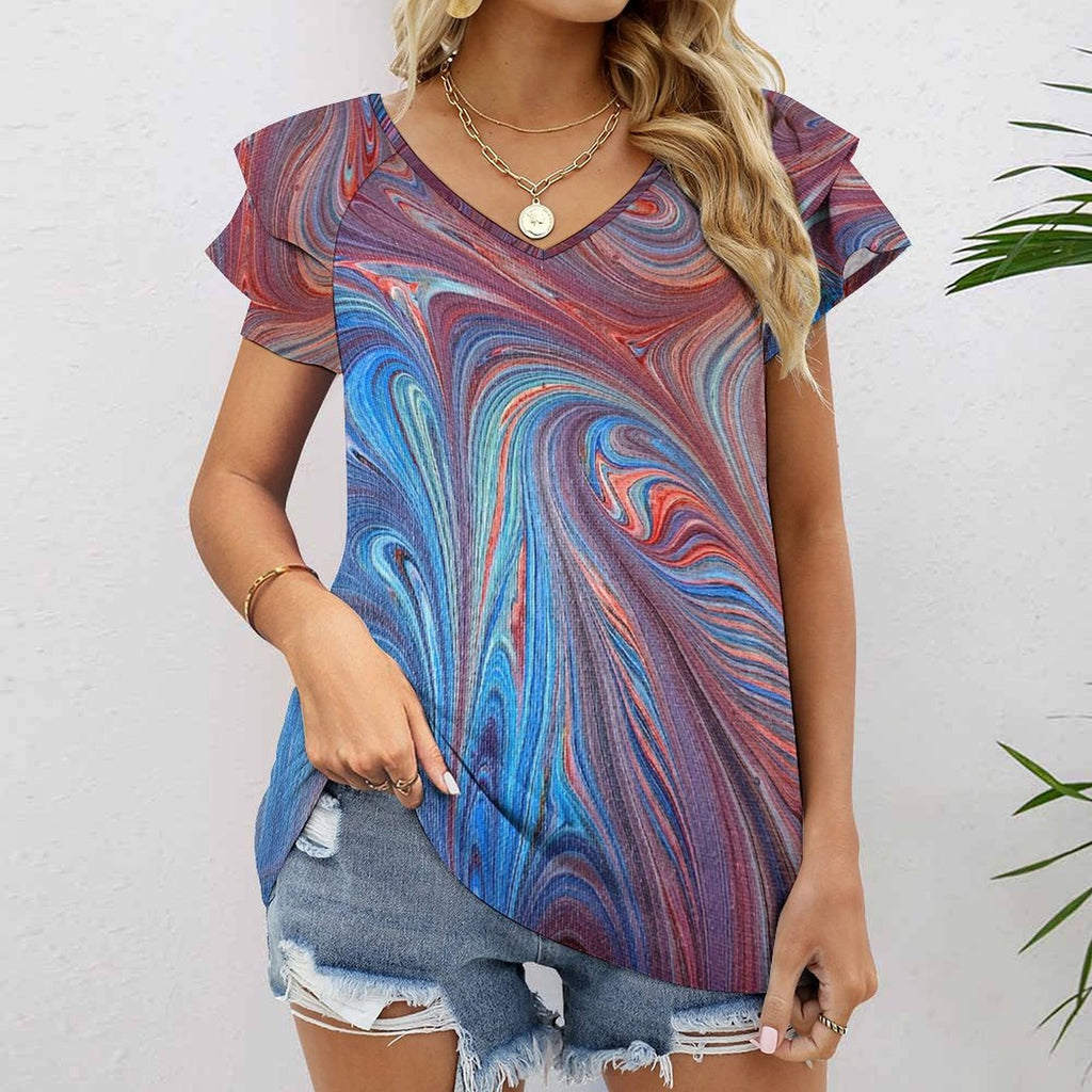 Superhero Women's Ruffle Sleeve V-Neck T-Shirt