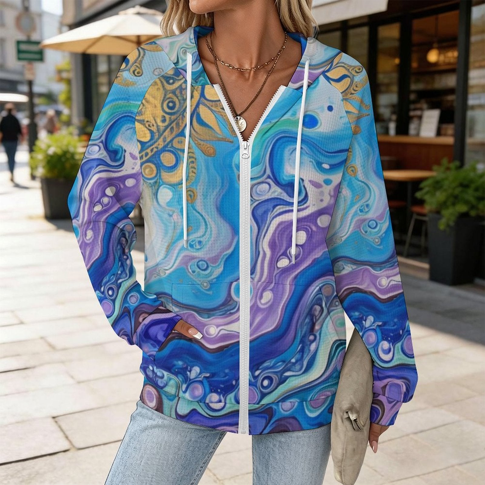 Mandala Sun - Women's Full-zip Hoodie with Drawstring