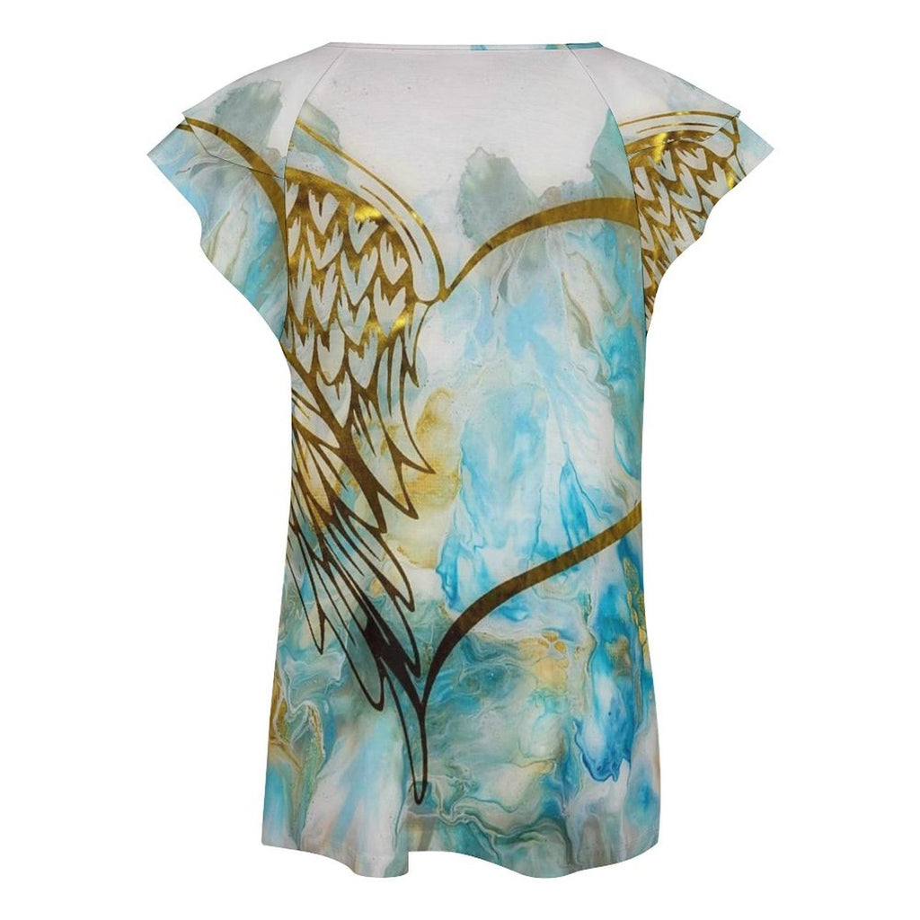 My Guardian Women's Ruffle Sleeve V-Neck T-Shirt